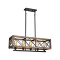 RUZINIU 31" Brown 5-Light Rectangular Farmhouse Chandelier