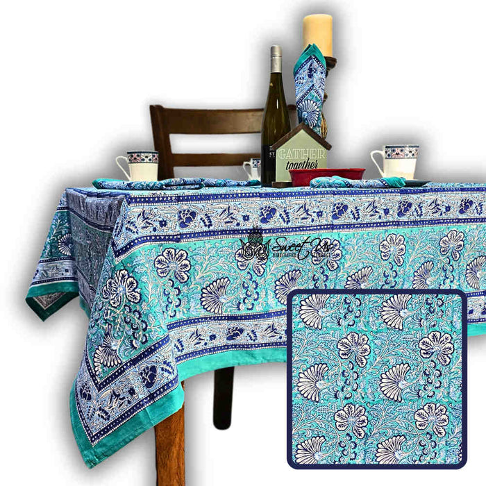 Samudra Flora Series Block Print Square Tablecloth