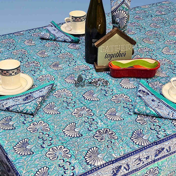 Samudra Flora Series Block Print Square Tablecloth