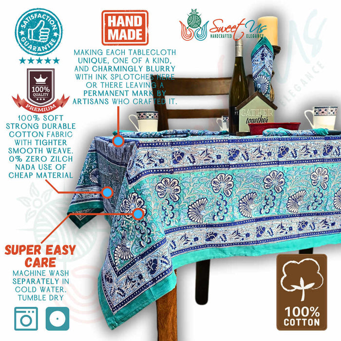 Samudra Flora Series Block Print Square Tablecloth