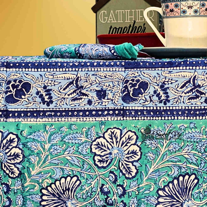 Samudra Flora Series Block Print Square Tablecloth