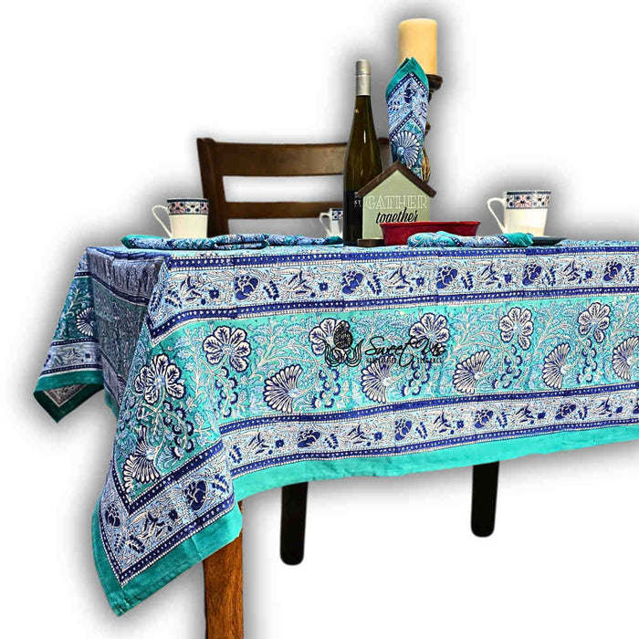 Samudra Flora Series Block Print Square Tablecloth