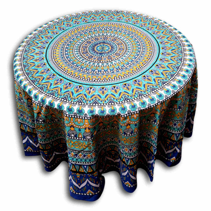 Floral Mandala Cotton Tablecloth Blue Green Beach Sheet Round Square - Sweet Us