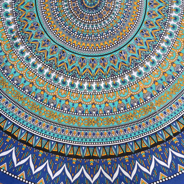 Floral Mandala Cotton Tablecloth Blue Green Beach Sheet Round Square - Sweet Us