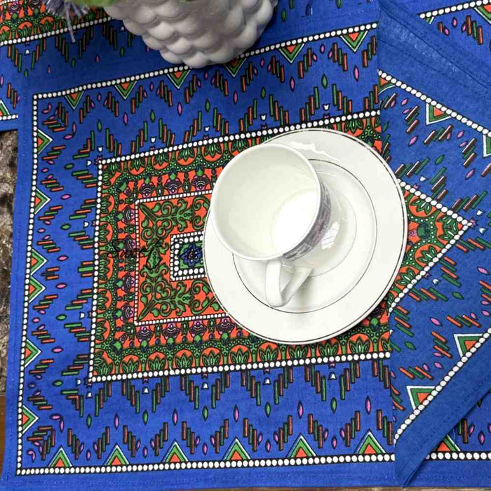 Sapphire Spectrum Geometric Print Set of Four Placemats, Blue Mirage - Sweet Us