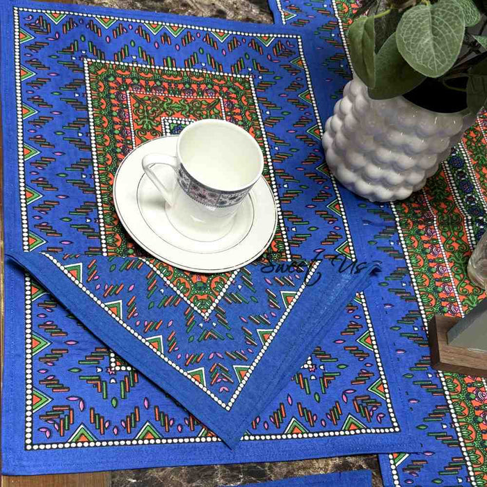 Sapphire Spectrum Geometric Print Set of Four Placemats, Blue Mirage - Sweet Us