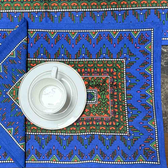 Sapphire Spectrum Geometric Print Set of Four Placemats, Blue Mirage - Sweet Us