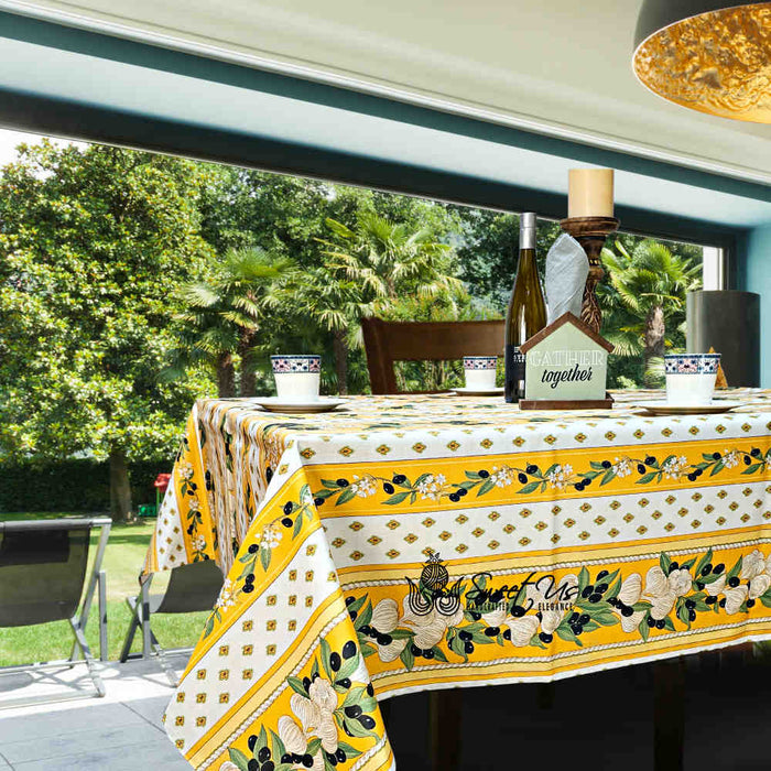 Saveurs de Provence Spill-Resistant Allover Tablecloth — Jaune Soleil - Sweet Us