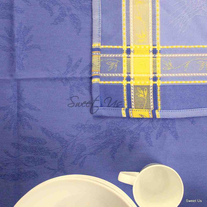 Wipeable Jacquard Tablecloth Rectangle Spill Resistant French Cotton Blue Olive - Sweet Us