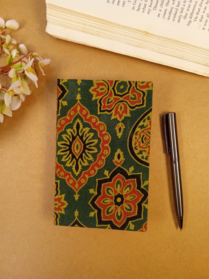 Set of Kalamkari Diary, Mustard Clutch, Floral Sunglass Case & Everyday Pouch