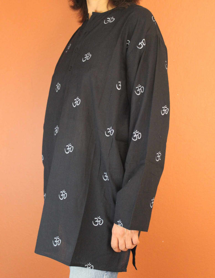 Shirts for Men Tunics for Women Kurta Om Shirt Soft Cotton Black Blue White - Sweet Us