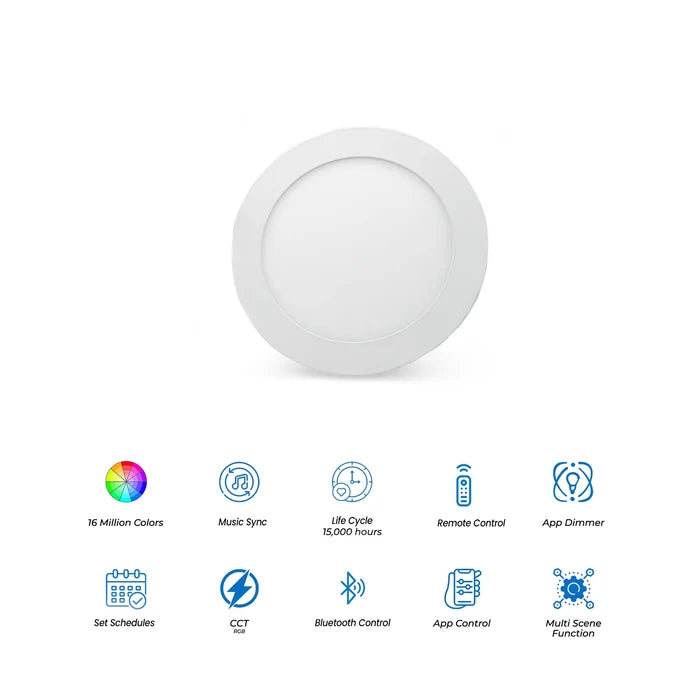Sigmesh 6W smart RGB panel light features including 16 million colors, music sync, CCT RGB, Bluetooth and app control