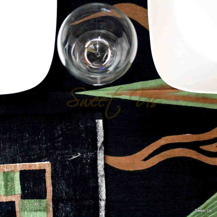 Cotton Celestial Sun Moon Star Tablecloth Rectangle Black Green Orange - Sweet Us
