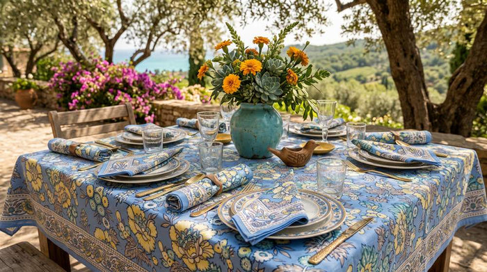 Sorrento Series Floral Cotton Tablecloth — Amalfi Azure - Sweet Us