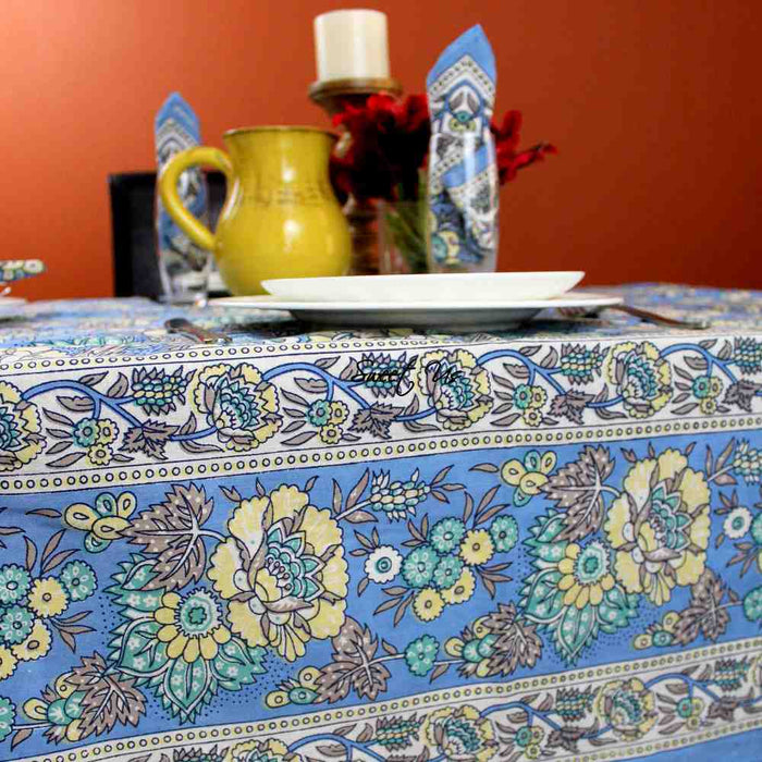 Floraison de Luxe Cotton French Country Floral Tablecloth, Sunlit Serenity - Sweet Us