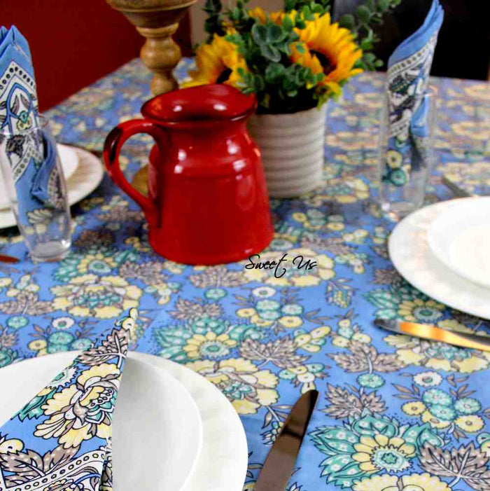 Floraison de Luxe Cotton French Country Floral Tablecloth, Sunlit Serenity - Sweet Us