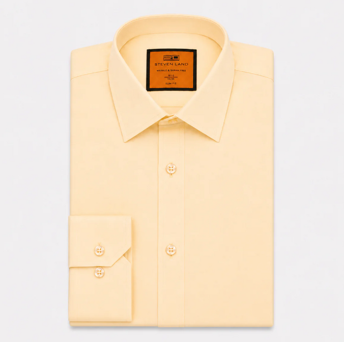 Steven Land Mens Peach Slim Fit 4 Way Stretch Spread Collar Dress Shirt