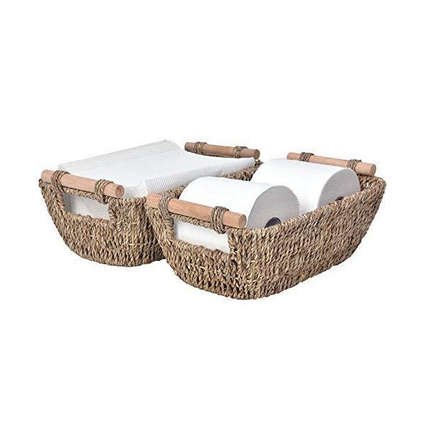 StorageWorks 12" Hand-Woven Wicker Storage Baskets w/ Wooden Handles - Pack of 2