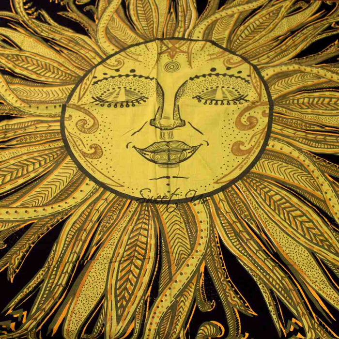 Sun Goddess Cotton Tablecloth Rectangle Midnight Gold Dining Linen