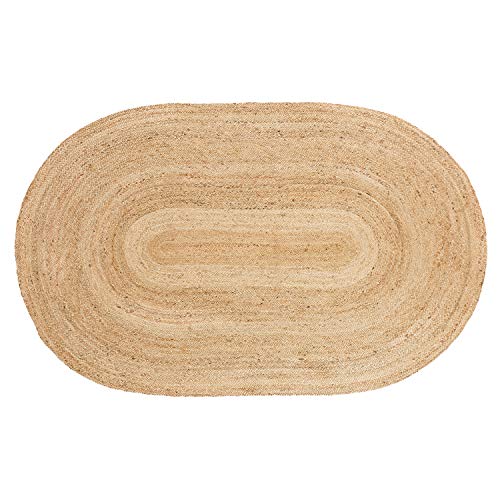 Superior Hand Woven Natural Fiber Reversible High Traffic Resistant Braided Jute Area Rug, 8' x 10' Oval