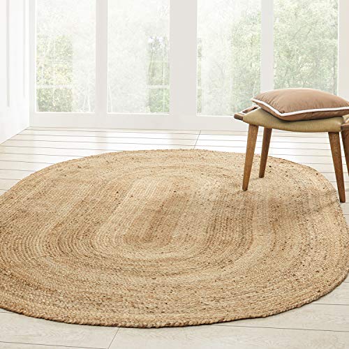 Superior Hand Woven Natural Fiber Reversible High Traffic Resistant Braided Jute Area Rug, 8' x 10' Oval