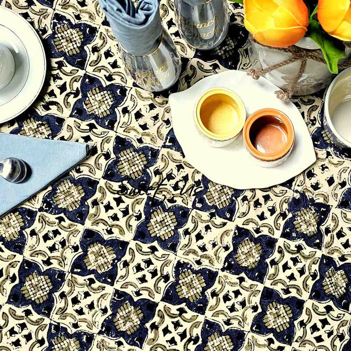 Block Print Cotton Sustainable Geometric Tablecloth Collection, Green - Sweet Us