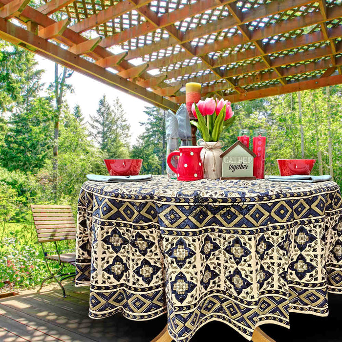 Block Print Cotton Sustainable Geometric Tablecloth Collection, Green - Sweet Us
