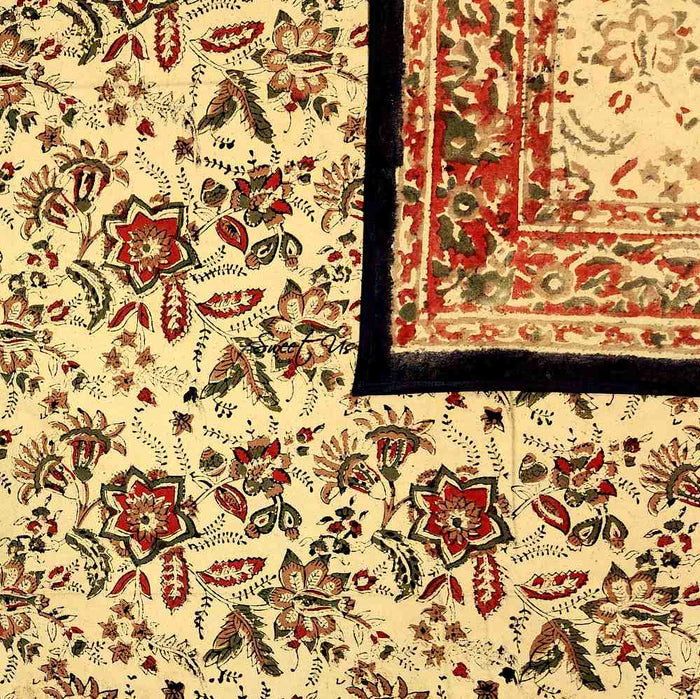 Rustic Autumn Floral Block Print Cotton Tablecloth Rectangle - Sweet Us