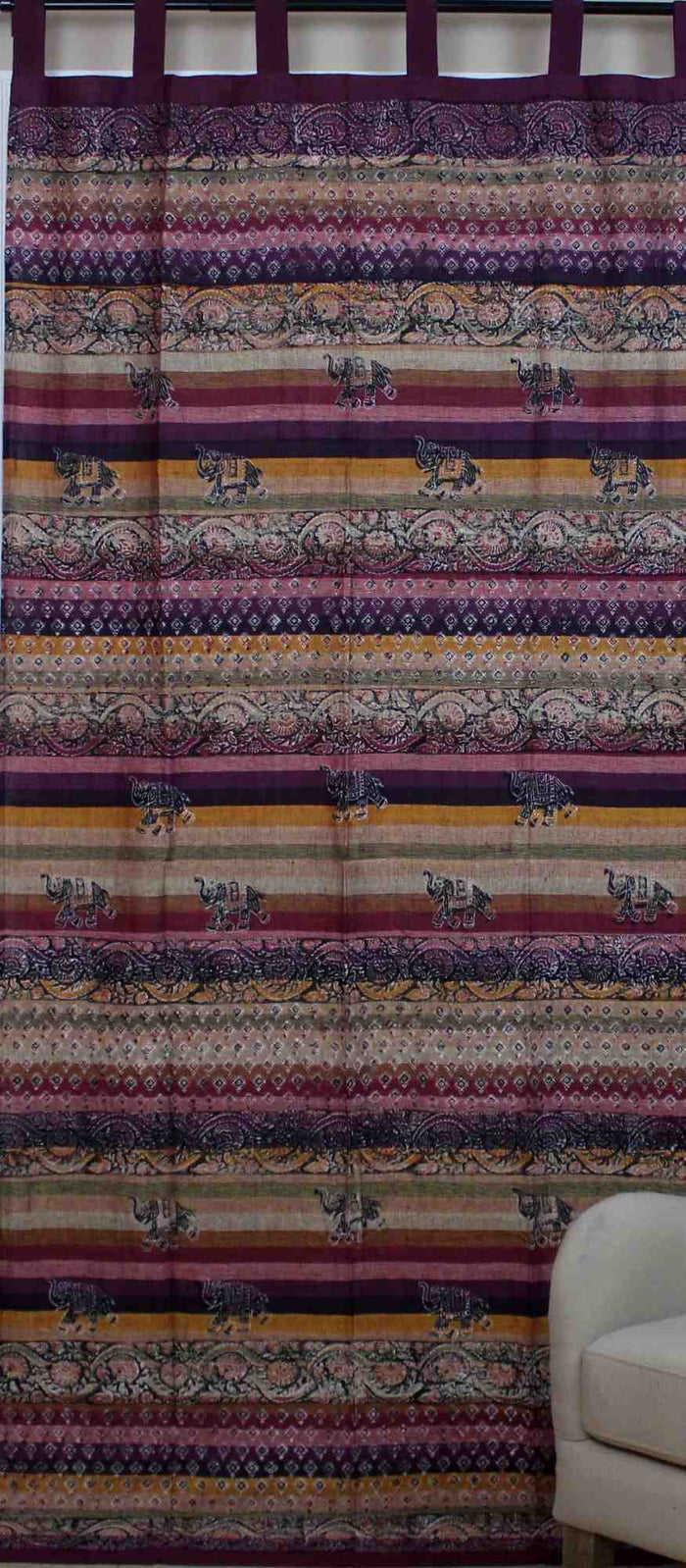 Unique Handmade Cotton Tab Top Curtain Drape Panel Paisley Good Luck Elephant - Sweet Us