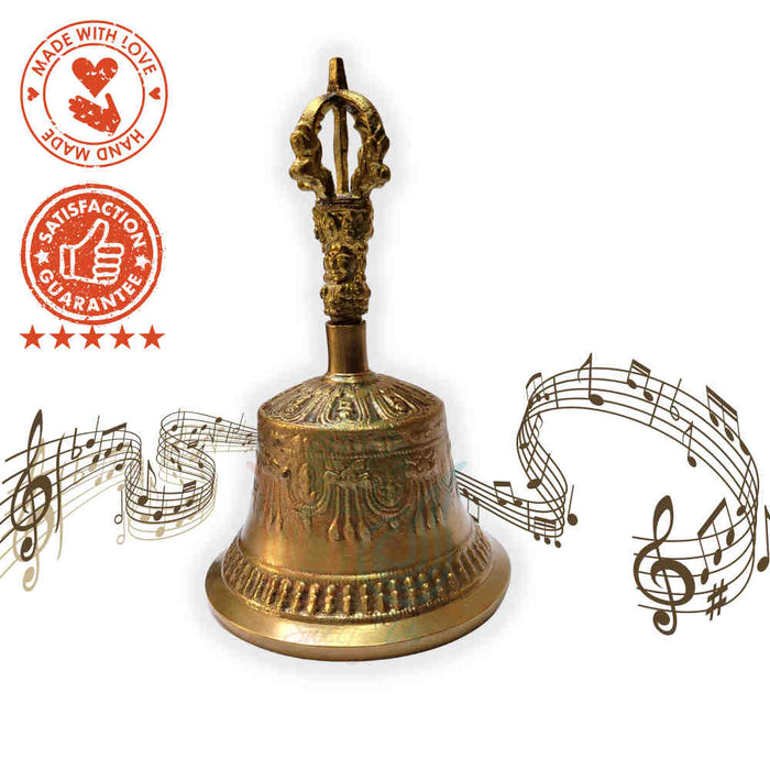Antique Brass Hand Bell Sweet Soft Tone Meditation, Tibetan Buddhist Prayer Bell - Sweet Us