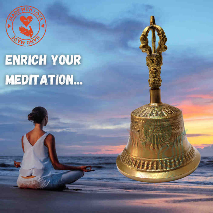 Antique Brass Hand Bell Sweet Soft Tone Meditation, Tibetan Buddhist Prayer Bell - Sweet Us