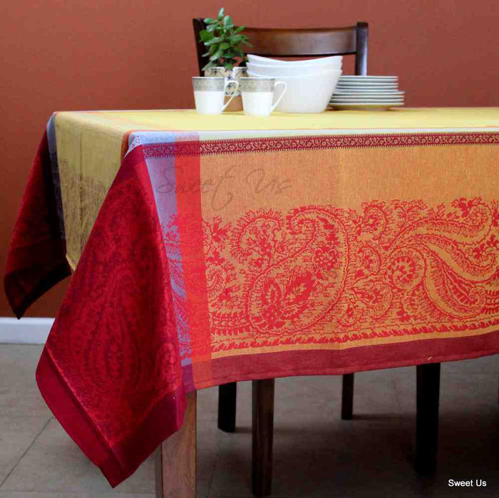 Wipeable Spill Resistant French Paisley Cotton Jacquard Tablecloth Rectangle - Sweet Us