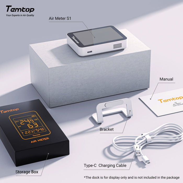 Temtop S1 Indoor Air Quality Monitor AQI PM2.5 Temperature Humidity Detector for Home, Office or School - Temtop