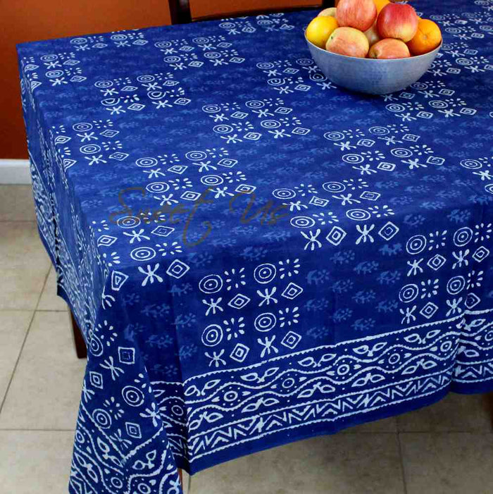 Tessera Block Print Cotton Tablecloth Square — Indigo Tide - Sweet Us