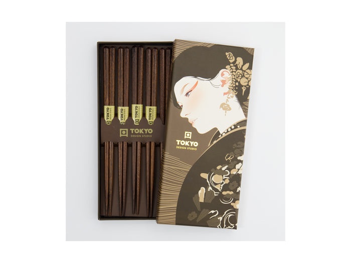 Tokyo Design Chopstick Gift set 5pc Dark Brown Gift Boxed