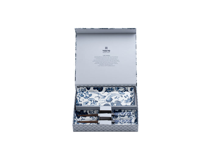Tokyo Design Flora Japonica Sushi Plate 4pc Giftset - White - Gift Boxed - Made In Japan