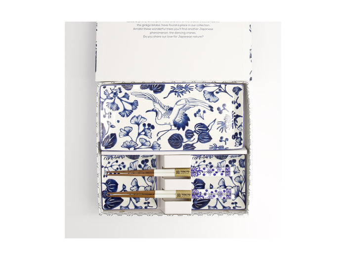 Tokyo Design Flora Japonica Sushi Plate 4pc Giftset - White - Gift Boxed - Made In Japan
