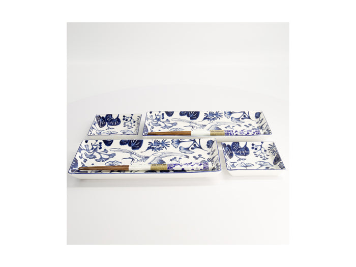 Tokyo Design Flora Japonica Sushi Plate 4pc Giftset - White - Gift Boxed - Made In Japan