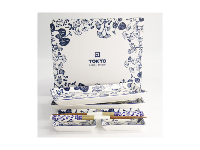 Tokyo Design Flora Japonica Sushi Plate 4pc Giftset - White - Gift Boxed - Made In Japan