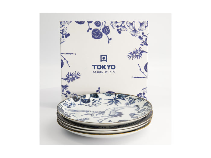 Tokyo Design Studio Flora Japonica Plate 4pc Giftset - 20cm Mixed - Gift Boxed - Made In Japan
