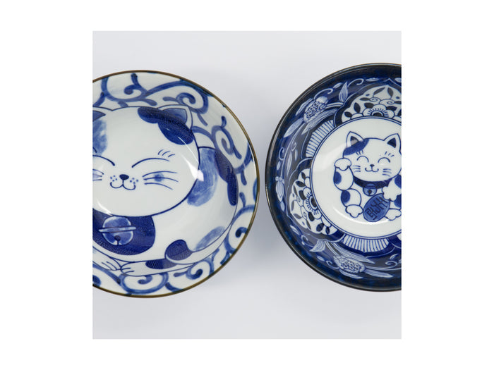 Tokyo Design Studio Kawaii Cat Neko Bowl 2pc With Chopsticks - Swirl Cat - Gift Boxed - Made In Japan
