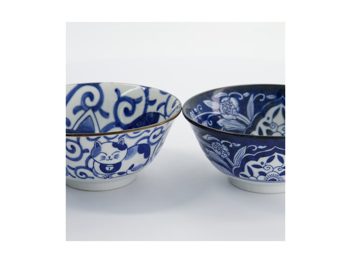 Tokyo Design Studio Kawaii Cat Neko Bowl 2pc With Chopsticks - Swirl Cat - Gift Boxed - Made In Japan