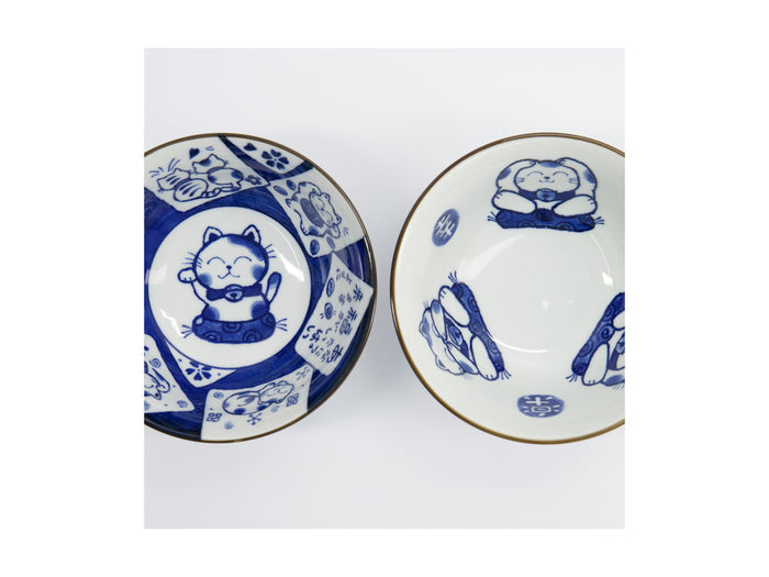 Tokyo Design Studio Kawaii Cat Neko Bowl 2pc With Chopsticks - White Cat - Gift Boxed - Made In Japan