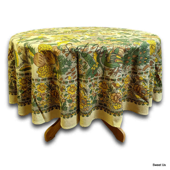 Tree of Life Tablecloth Round Cotton Floral Kitchen Dining Table Linen - Sweet Us