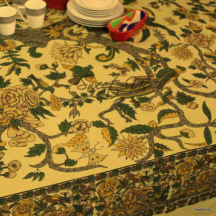 Tree of Life Tablecloth for Square Tables Cotton Floral Kitchen Dining Table Linen - Sweet Us