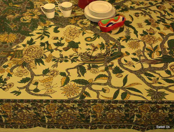 Tree of Life Tablecloth for Square Tables Cotton Floral Kitchen Dining Table Linen - Sweet Us