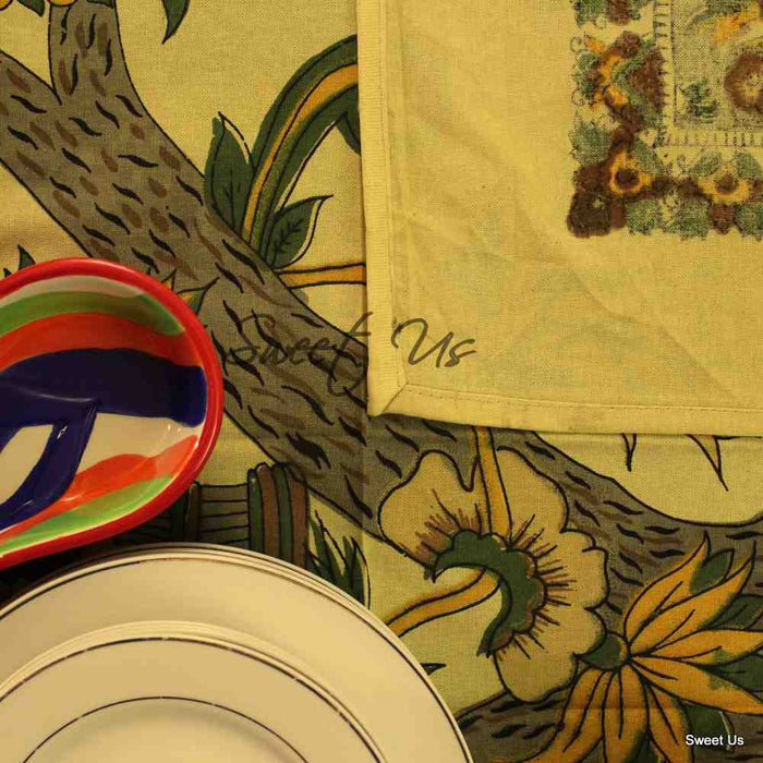 Tree of Life Tablecloth for Square Tables Cotton Floral Kitchen Dining Table Linen - Sweet Us
