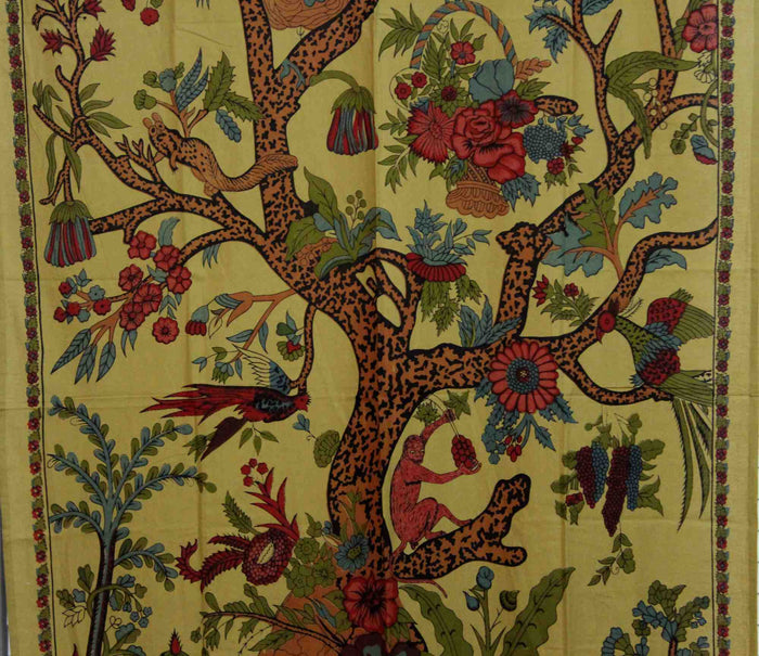 Cotton Tree of Life Tab Top Curtain Drape Door Panel 44x88 Gold Blue Purple Green Tan - Sweet Us