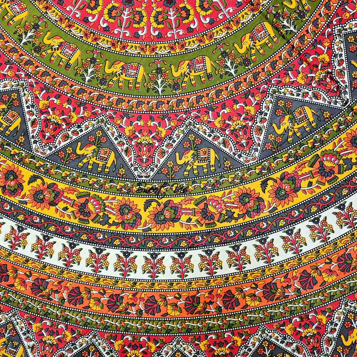 Cotton Tusker Bloom Floral Print Cotton Tablecloth Round, Red Spice Bouquet - Sweet Us