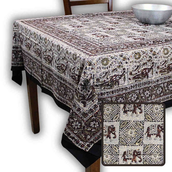 Tusker Trellis Block Print Batik Floral Tablecloth Rectangle, Dusky Horizon - Sweet Us